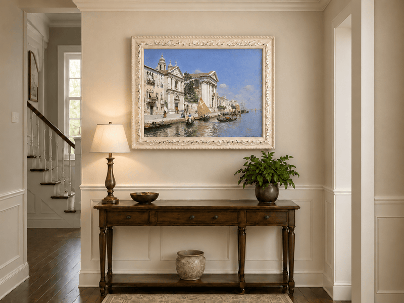 Landscape Oil Painting - Venetian Canal with Gondolas and Church
