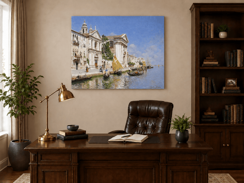 Landscape Oil Painting - Venetian Canal with Gondolas and Church