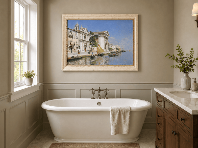 Landscape Oil Painting - Venetian Canal with Gondolas and Church