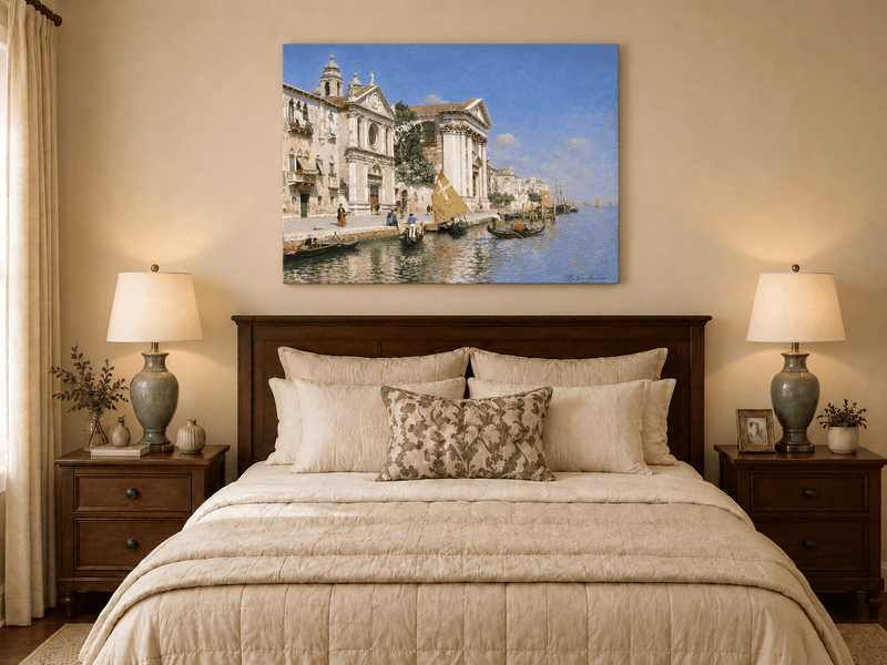 Landscape Oil Painting - Venetian Canal with Gondolas and Church