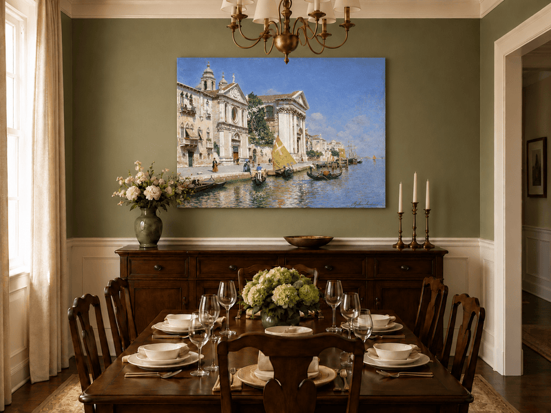 Landscape Oil Painting - Venetian Canal with Gondolas and Church