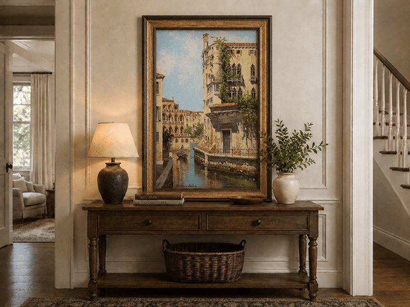 Landscape Oil Painting - Venetian Canal with Gondolier