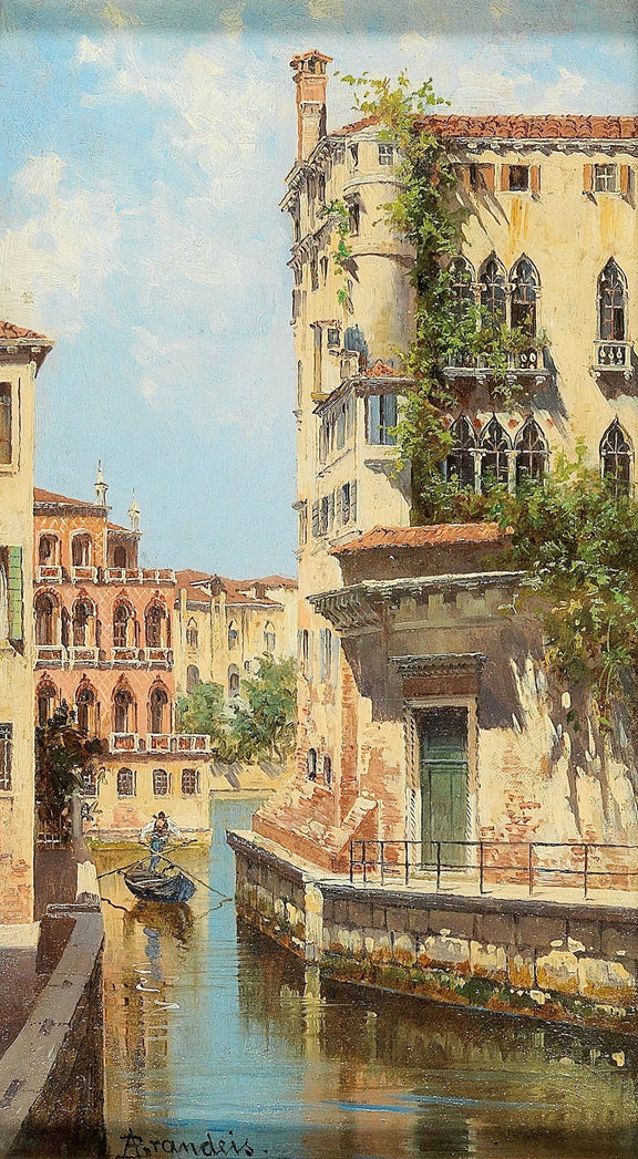 Landscape Oil Painting - Venetian Canal with Gondolier - Oil Painting Haven
