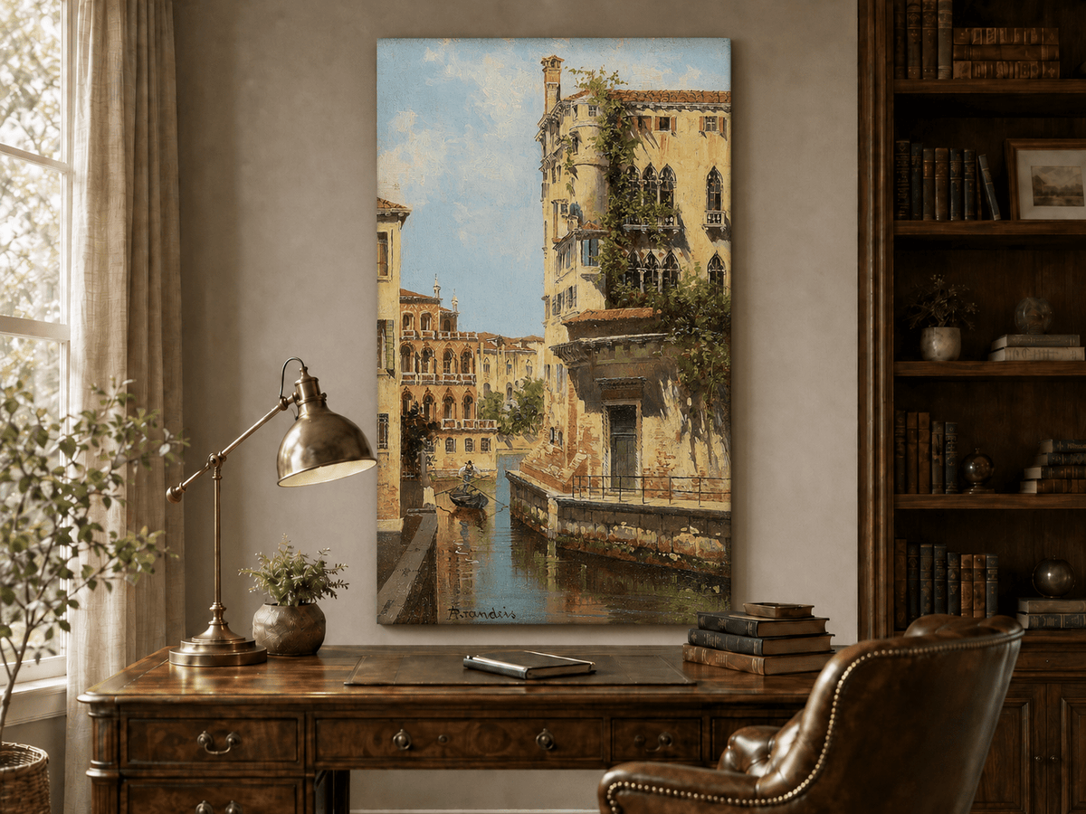 Landscape Oil Painting - Venetian Canal with Gondolier