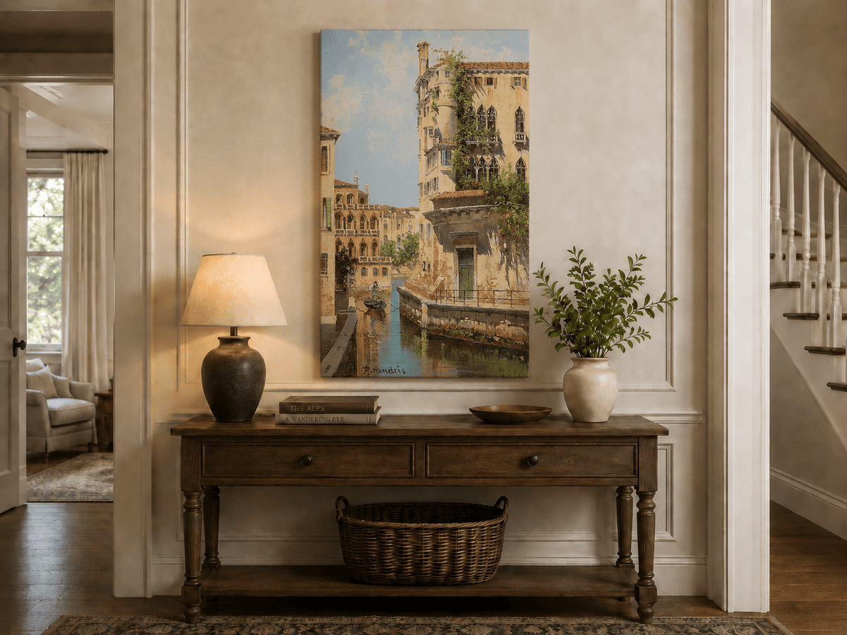 Landscape Oil Painting - Venetian Canal with Gondolier