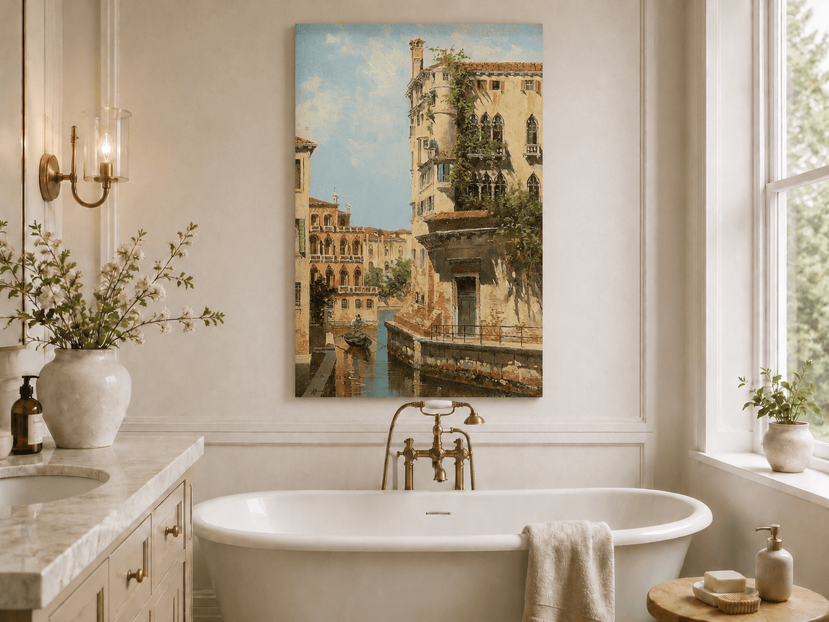 Landscape Oil Painting - Venetian Canal with Gondolier