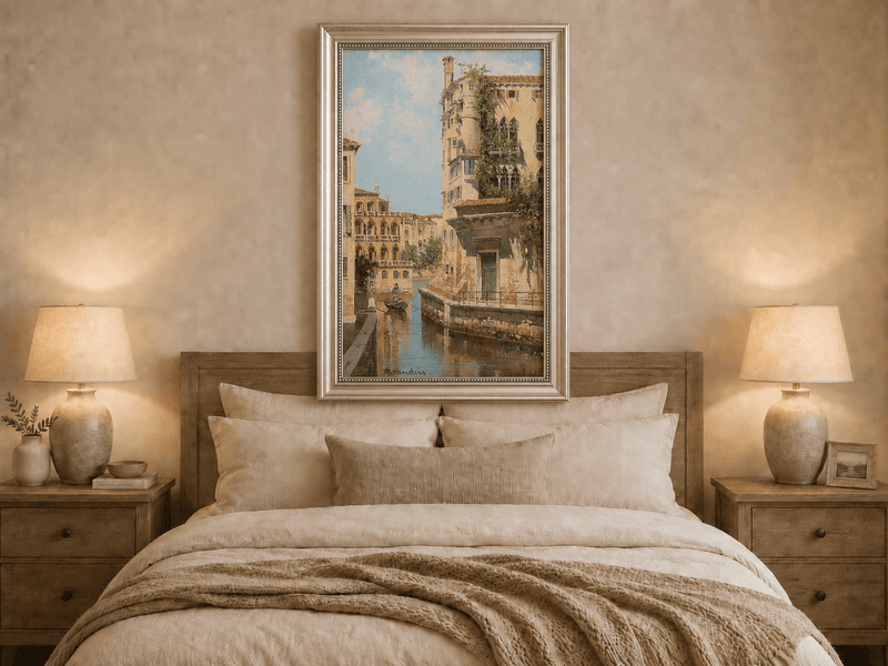 Landscape Oil Painting - Venetian Canal with Gondolier