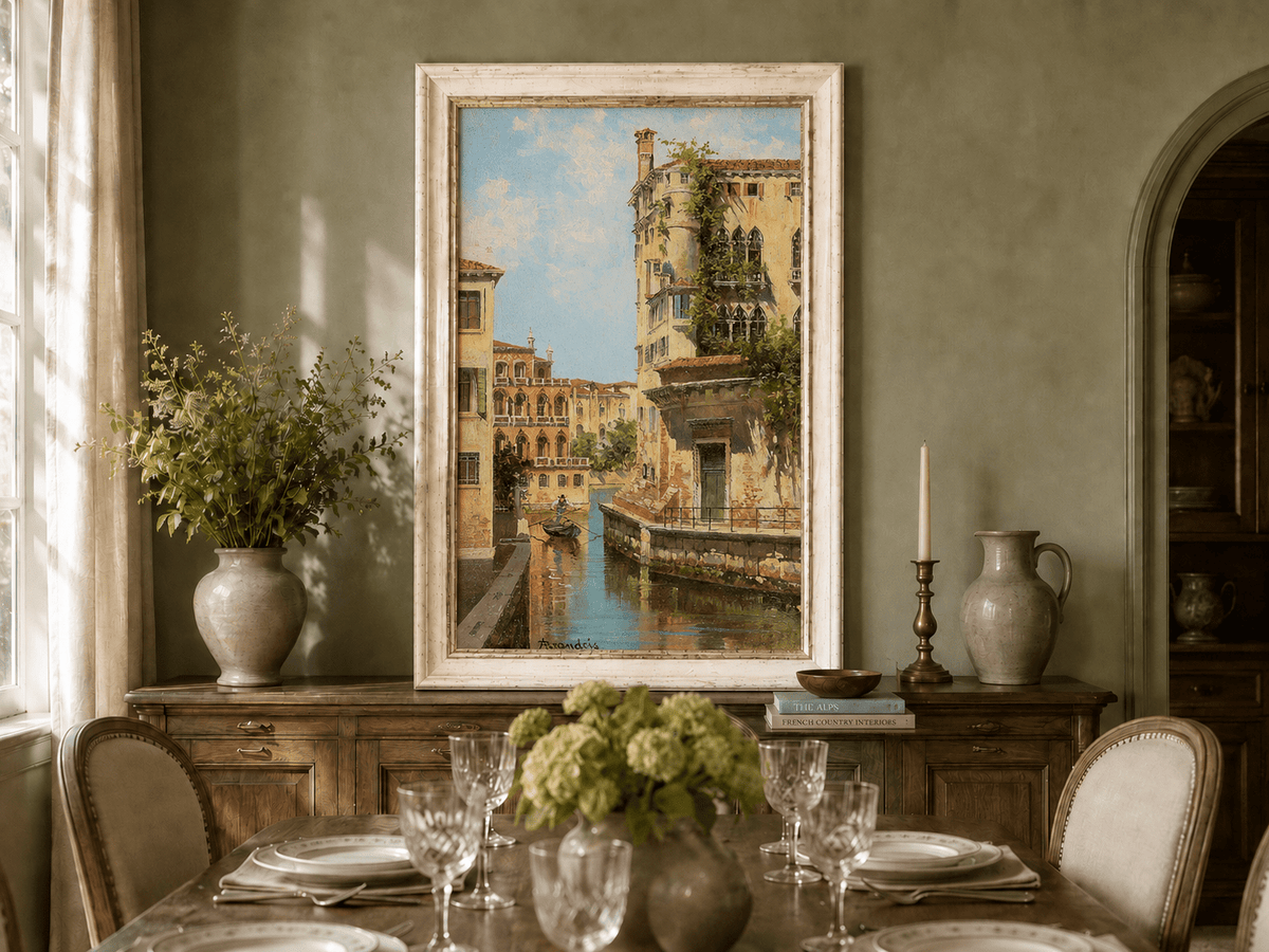 Landscape Oil Painting - Venetian Canal with Gondolier