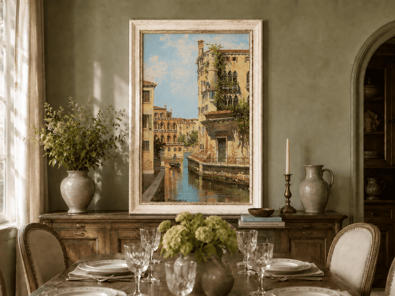 Landscape Oil Painting - Venetian Canal with Gondolier