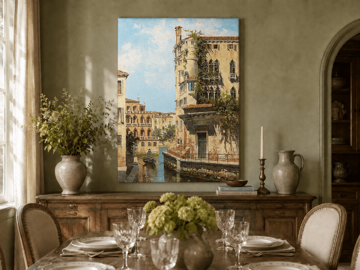 Landscape Oil Painting - Venetian Canal with Gondolier