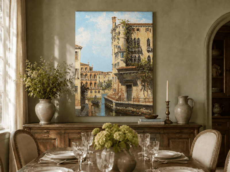 Landscape Oil Painting - Venetian Canal with Gondolier