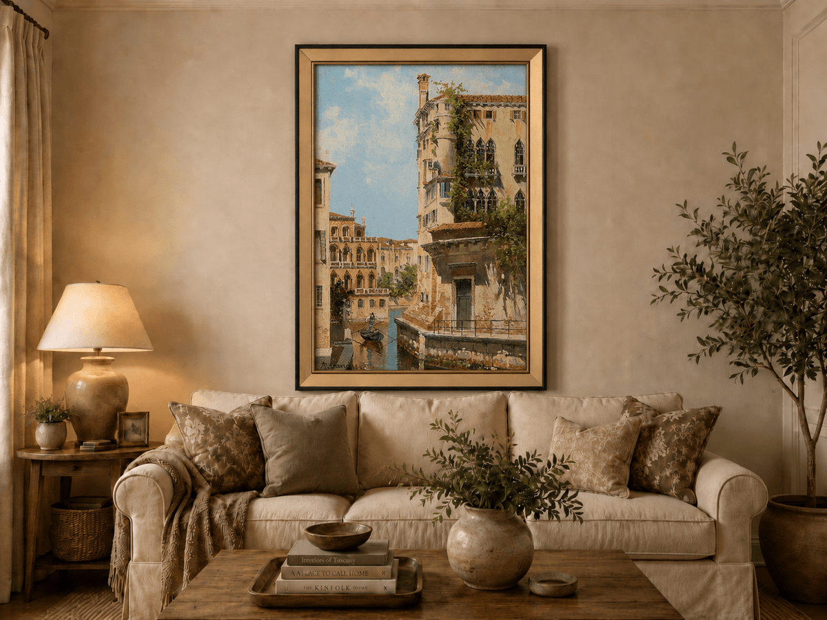 Landscape Oil Painting - Venetian Canal with Gondolier