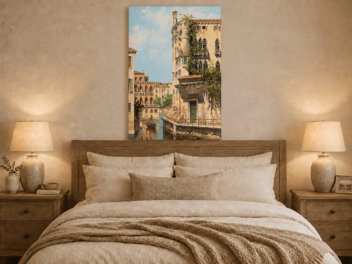 Landscape Oil Painting - Venetian Canal with Gondolier