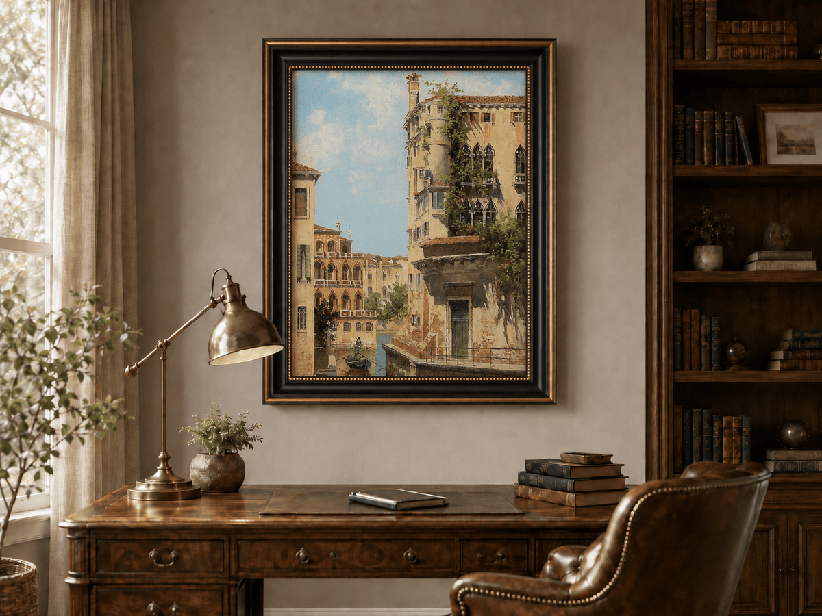 Landscape Oil Painting - Venetian Canal with Gondolier