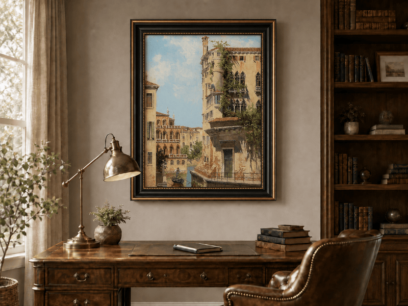 Landscape Oil Painting - Venetian Canal with Gondolier