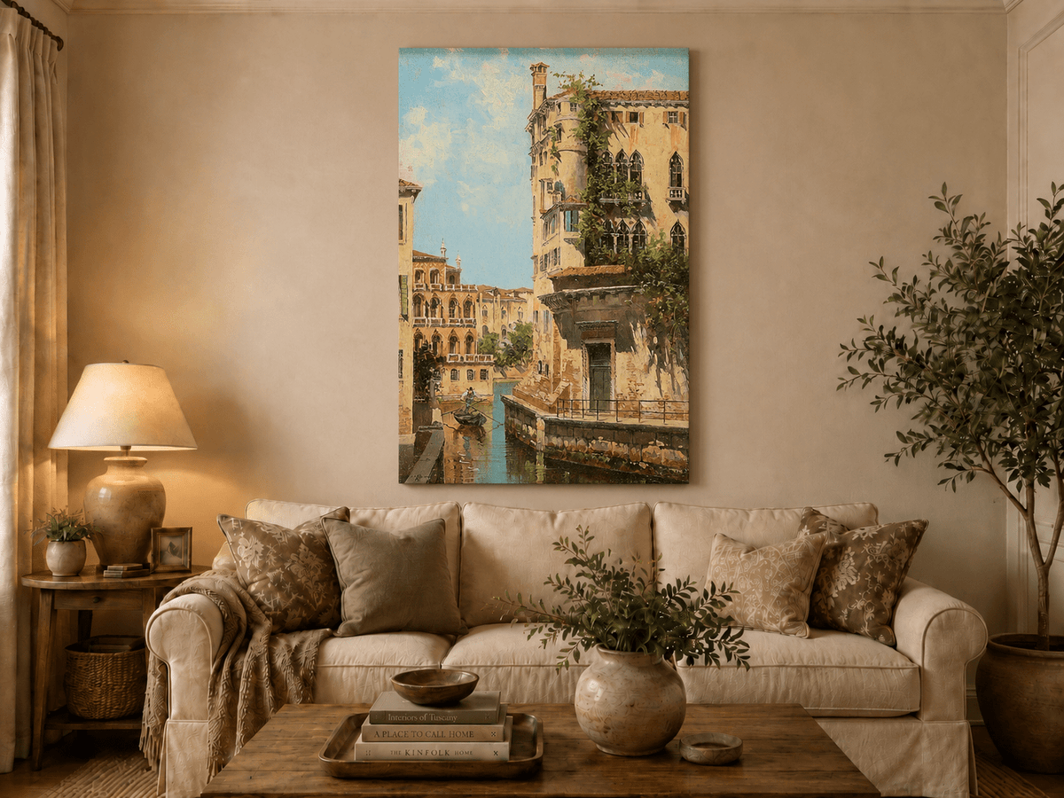 Landscape Oil Painting - Venetian Canal with Gondolier