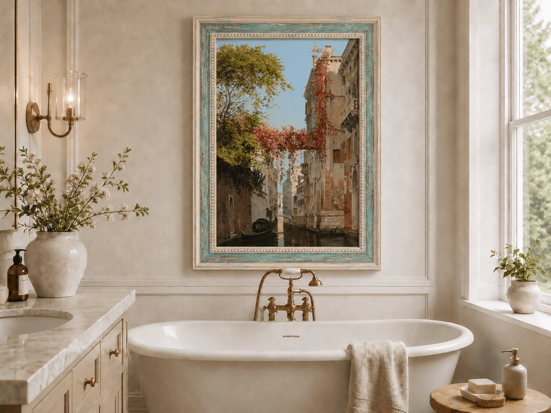 Landscape Oil Painting - Venetian Canal with Ivy and Gondola