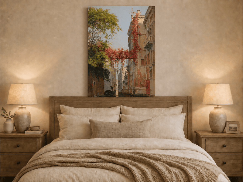 Landscape Oil Painting - Venetian Canal with Ivy and Gondola