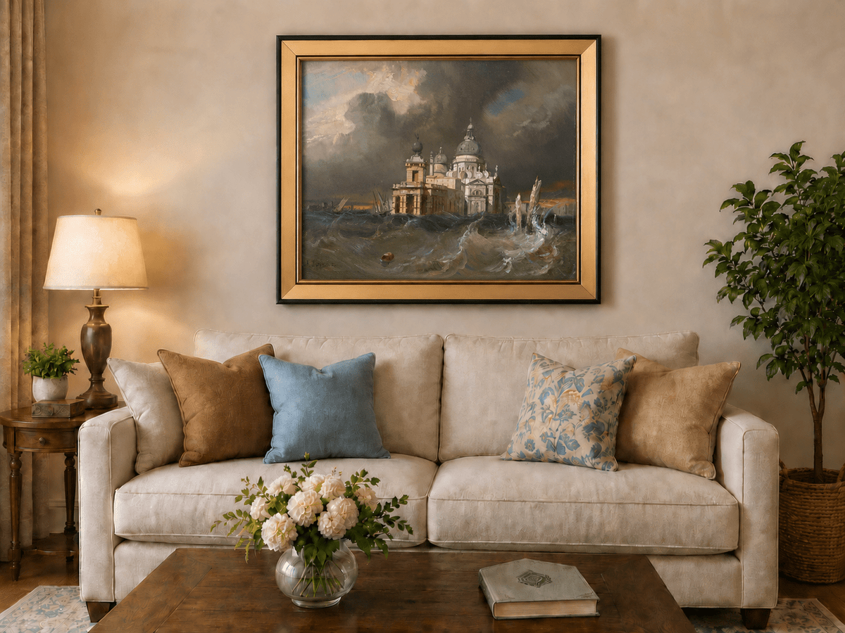 Landschaft Ölgemälde - Venezianische Kathedrale Sturm | Handgemalt