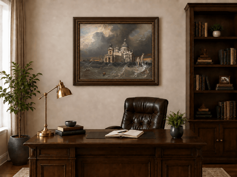 Landschaft Ölgemälde - Venezianische Kathedrale Sturm | Handgemalt