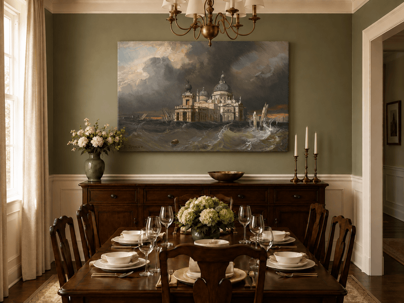 Landschaft Ölgemälde - Venezianische Kathedrale Sturm | Handgemalt