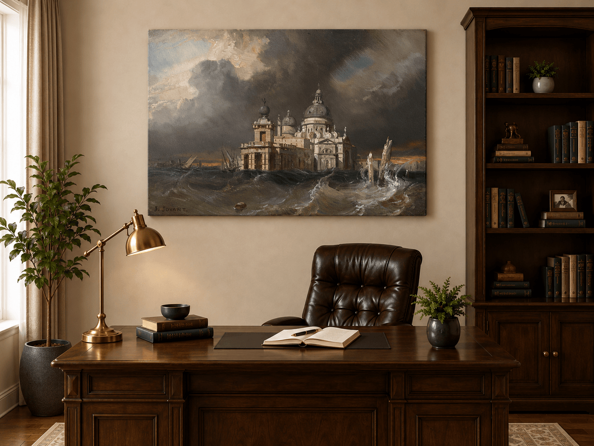 Landschaft Ölgemälde - Venezianische Kathedrale Sturm | Handgemalt