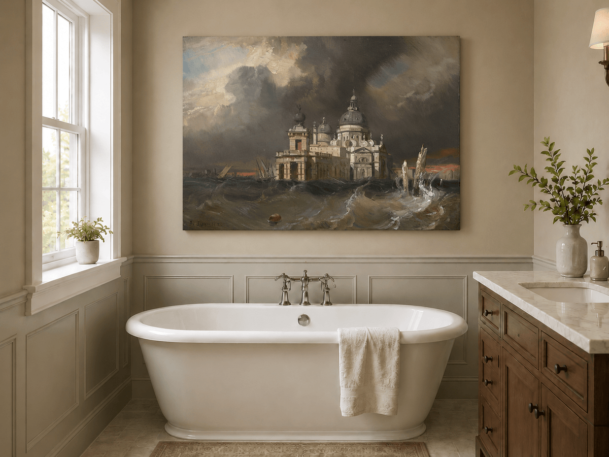 Landschaft Ölgemälde - Venezianische Kathedrale Sturm | Handgemalt