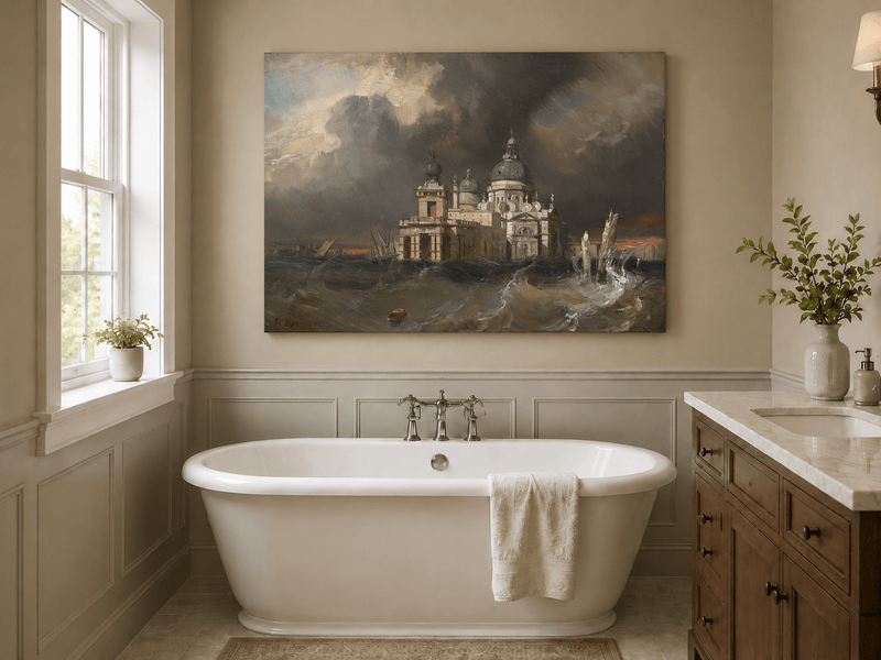 Landschaft Ölgemälde - Venezianische Kathedrale Sturm | Handgemalt