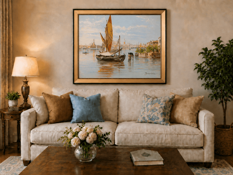 Landscape Oil Painting - Venetian Fishing Boat on Quiet Lagoon