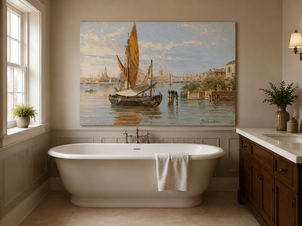 Landscape Oil Painting - Venetian Fishing Boat on Quiet Lagoon