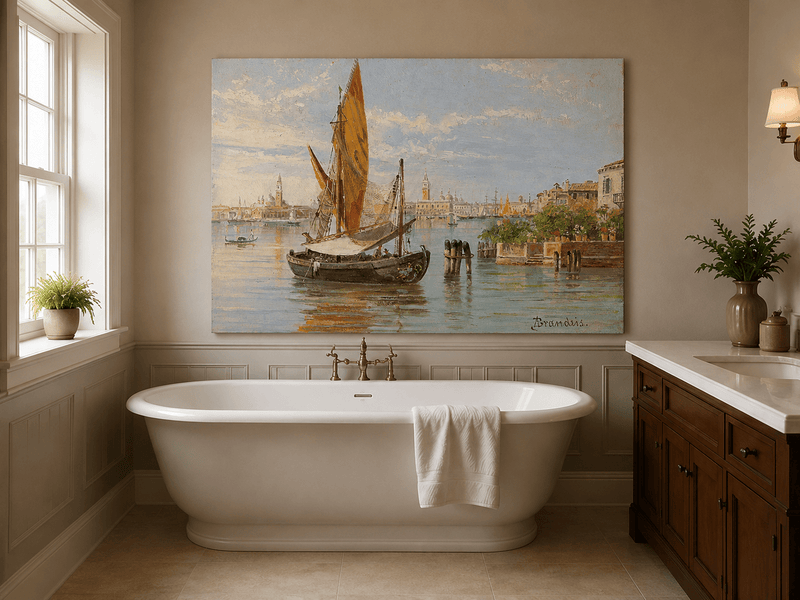 Landscape Oil Painting - Venetian Fishing Boat on Quiet Lagoon