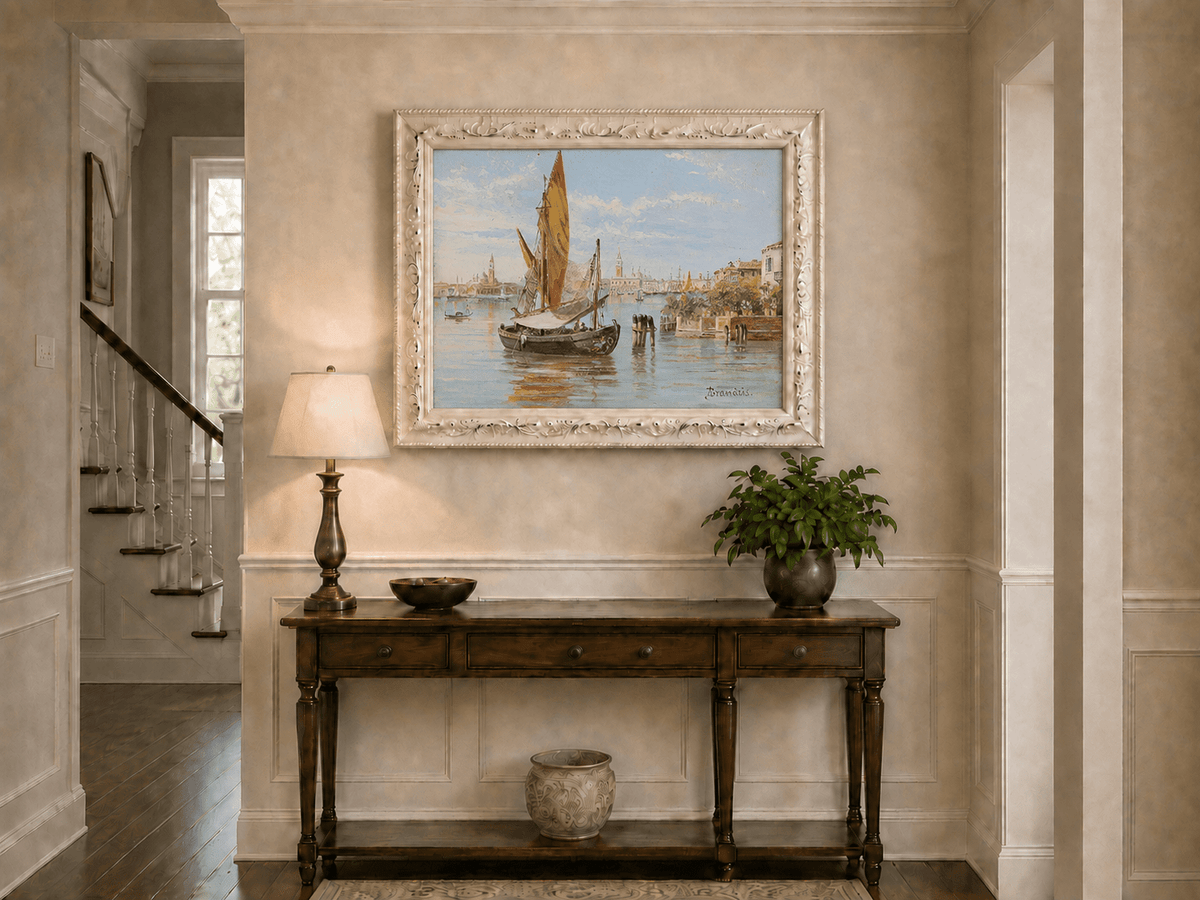 Landscape Oil Painting - Venetian Fishing Boat on Quiet Lagoon