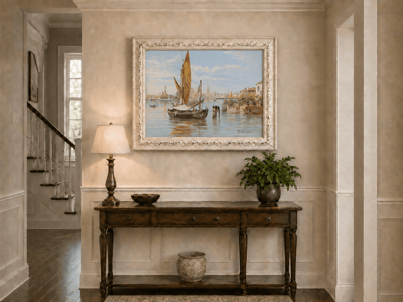 Landscape Oil Painting - Venetian Fishing Boat on Quiet Lagoon