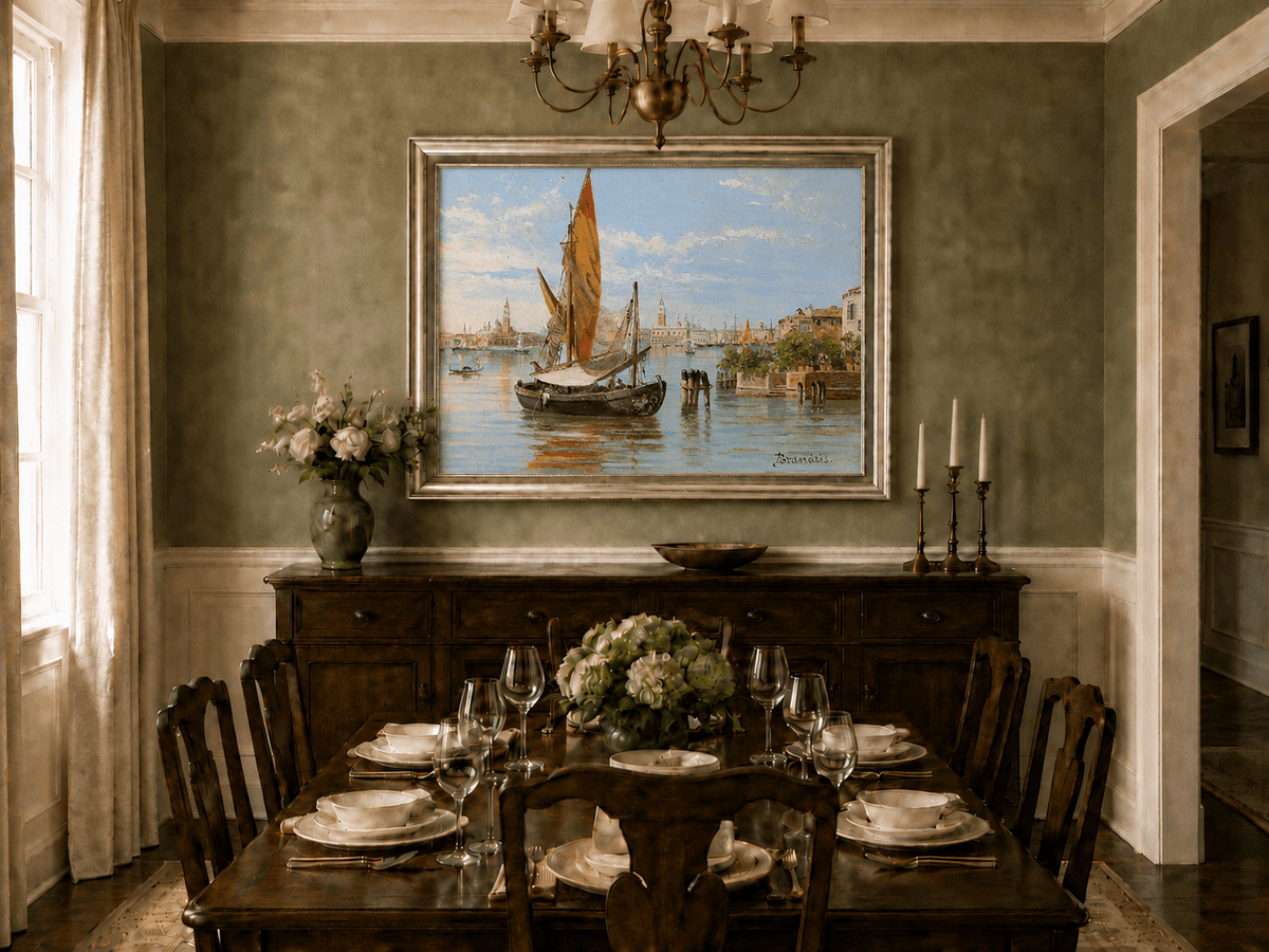 Landscape Oil Painting - Venetian Fishing Boat on Quiet Lagoon
