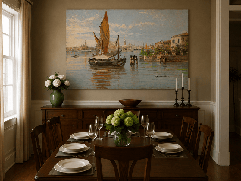 Landscape Oil Painting - Venetian Fishing Boat on Quiet Lagoon