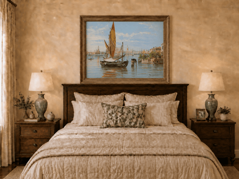 Landscape Oil Painting - Venetian Fishing Boat on Quiet Lagoon