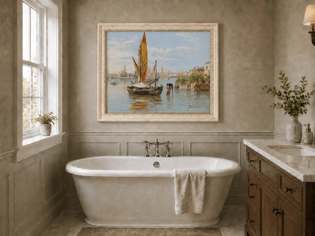 Landscape Oil Painting - Venetian Fishing Boat on Quiet Lagoon