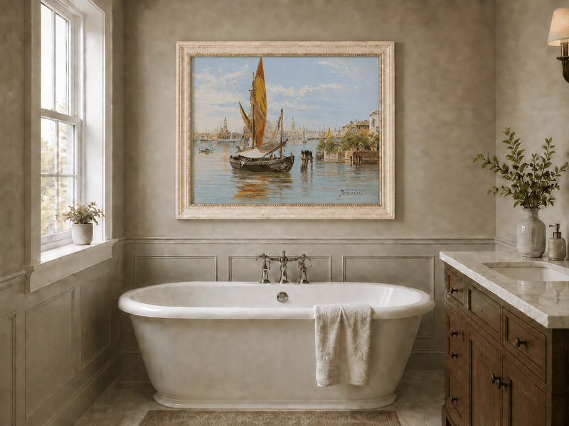 Landscape Oil Painting - Venetian Fishing Boat on Quiet Lagoon