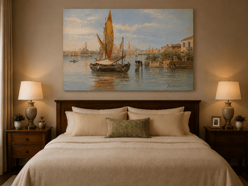 Landscape Oil Painting - Venetian Fishing Boat on Quiet Lagoon