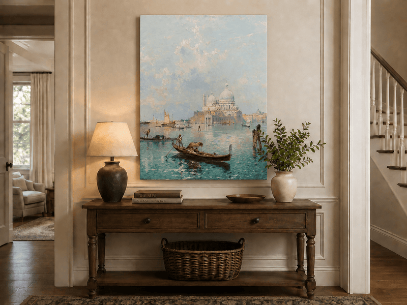 Landscape Oil Painting - Venetian Gondola and Santa Maria View