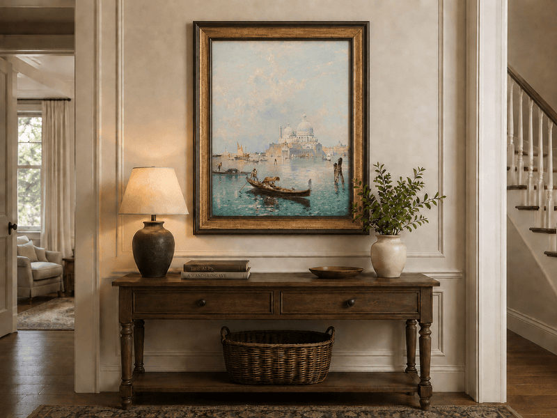 Landscape Oil Painting - Venetian Gondola and Santa Maria View