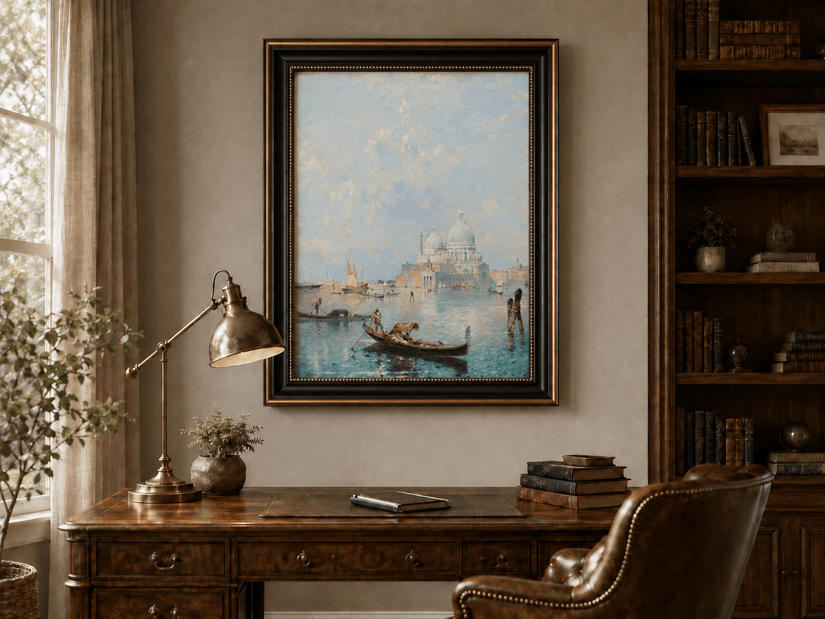 Landscape Oil Painting - Venetian Gondola and Santa Maria View