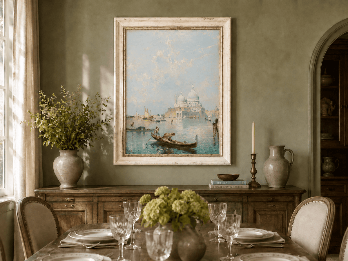 Landscape Oil Painting - Venetian Gondola and Santa Maria View