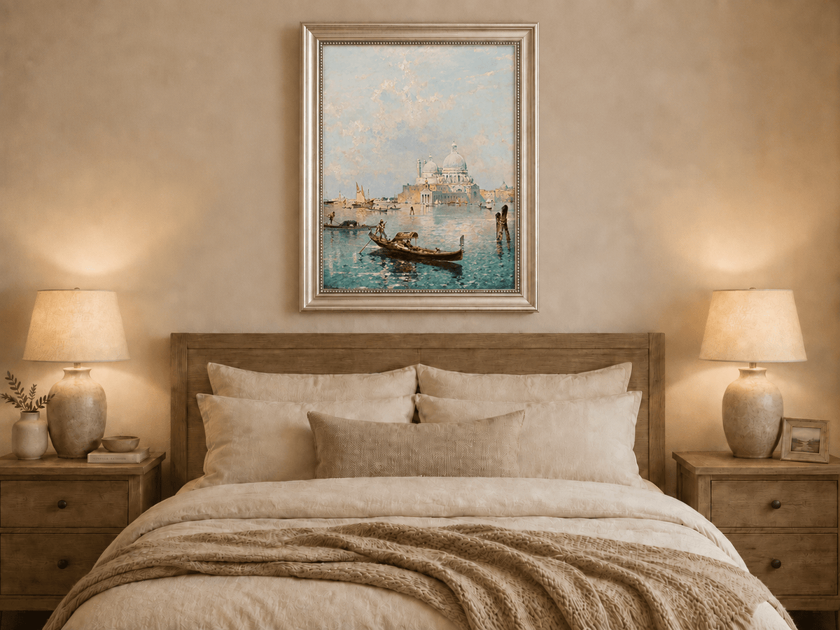 Landscape Oil Painting - Venetian Gondola and Santa Maria View