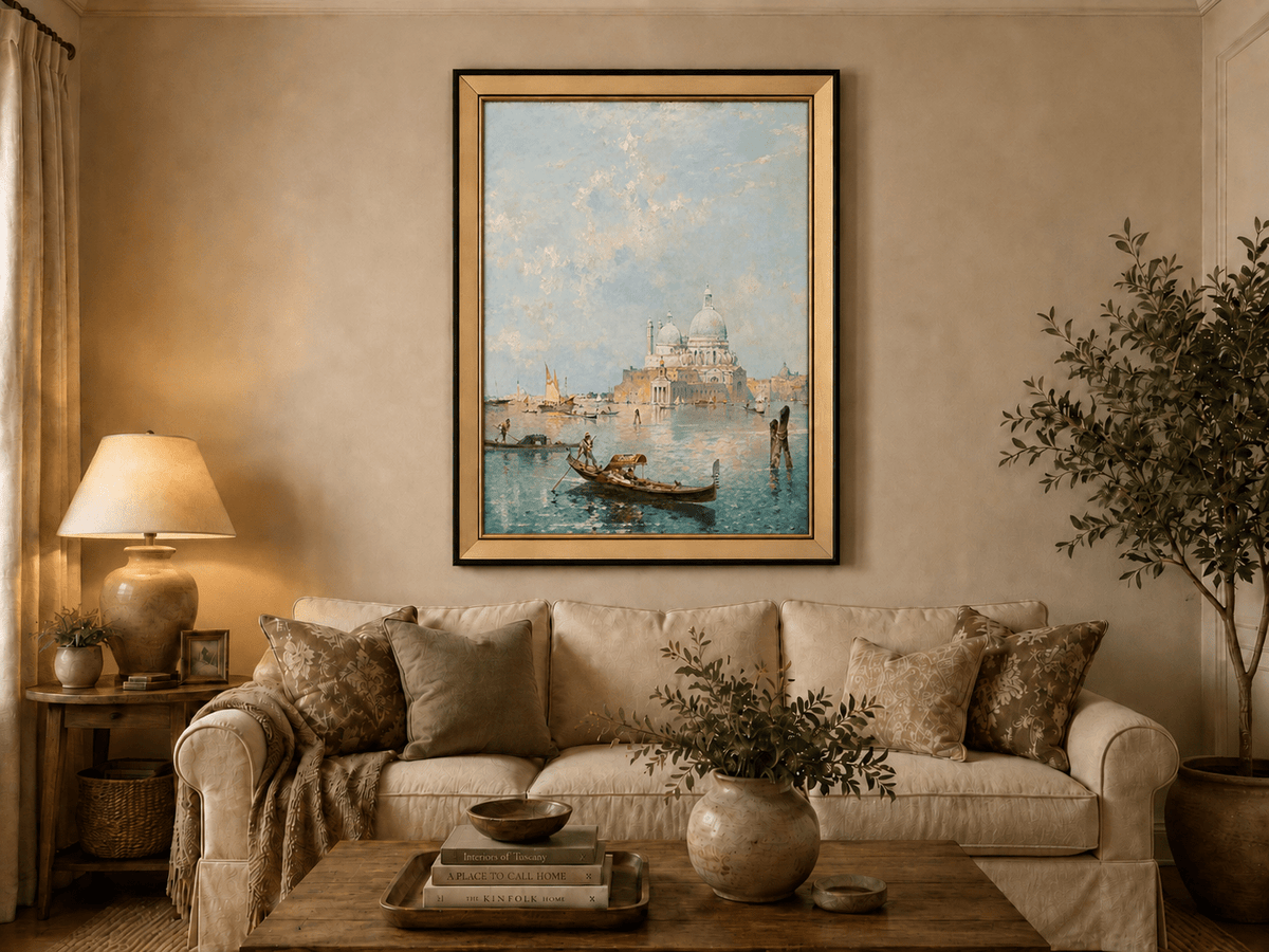 Landscape Oil Painting - Venetian Gondola and Santa Maria View