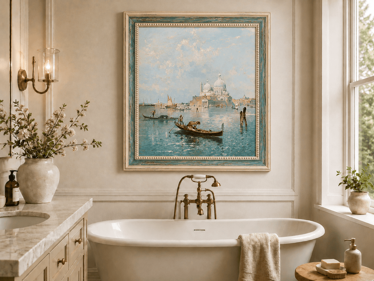 Landscape Oil Painting - Venetian Gondola and Santa Maria View
