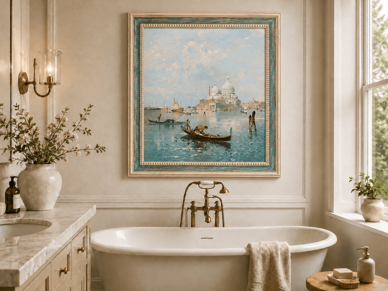 Landscape Oil Painting - Venetian Gondola and Santa Maria View