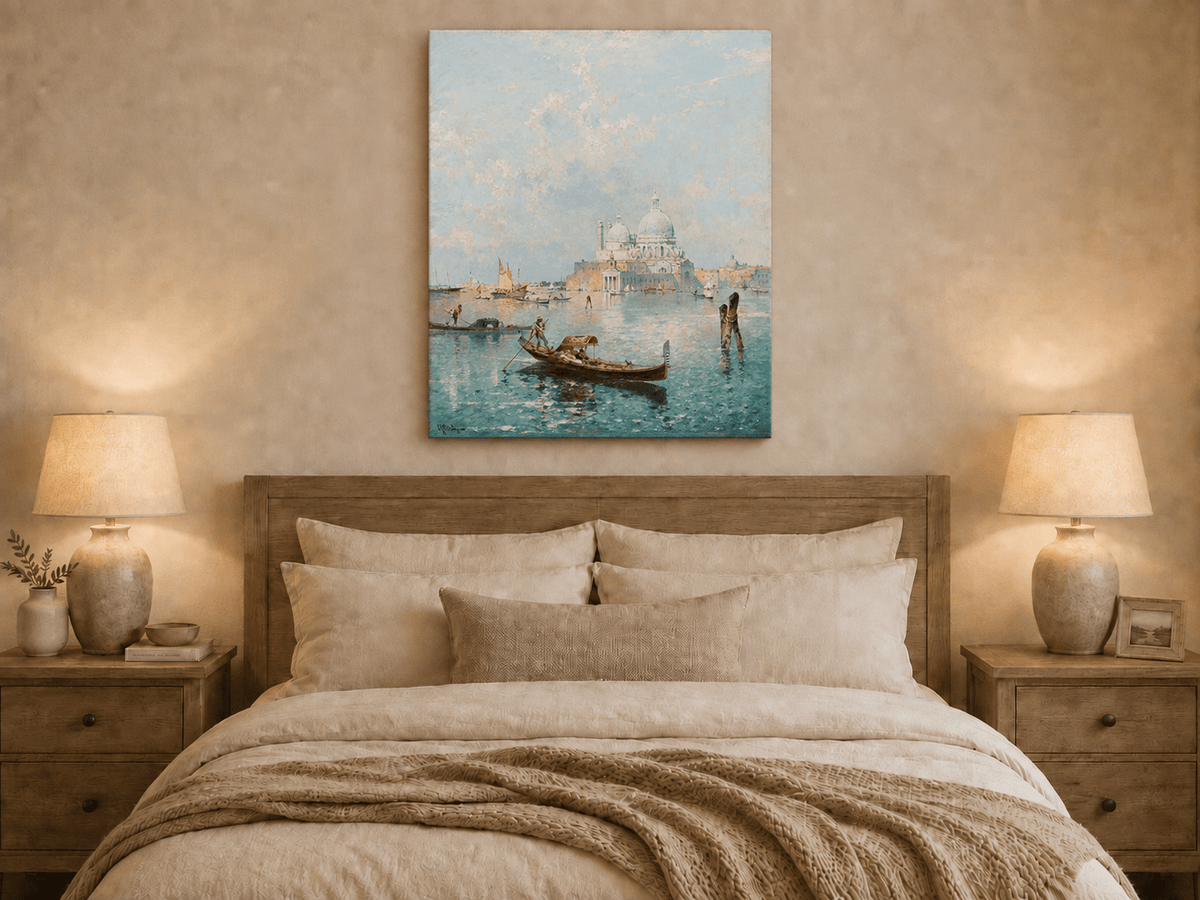 Landscape Oil Painting - Venetian Gondola and Santa Maria View