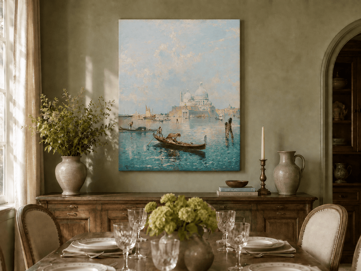 Landscape Oil Painting - Venetian Gondola and Santa Maria View