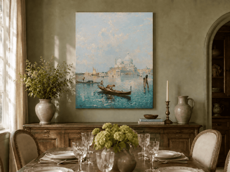 Landscape Oil Painting - Venetian Gondola and Santa Maria View